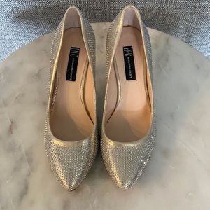 INC sliver sparkly heels